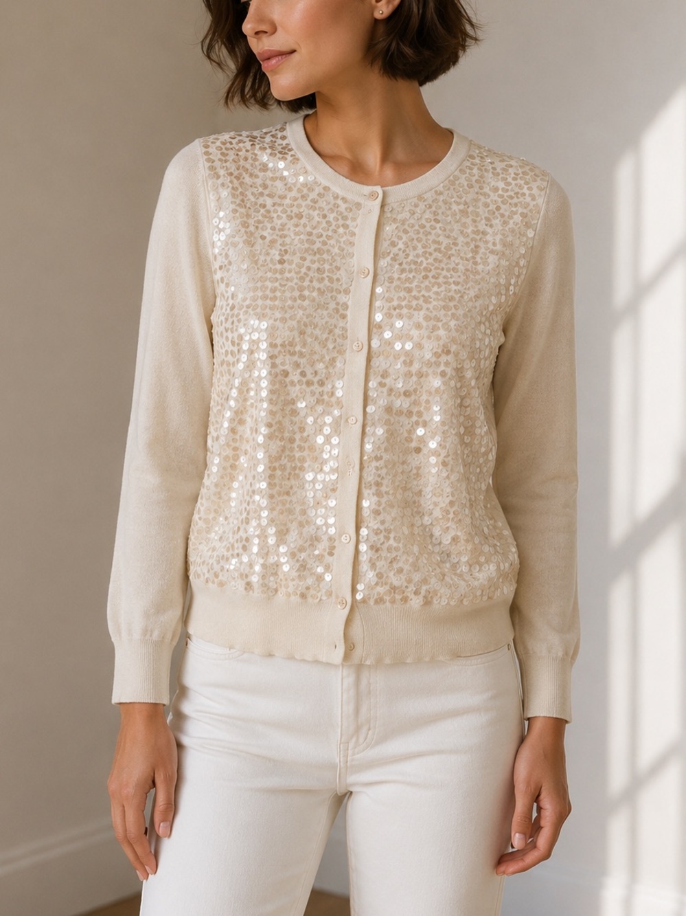 J. Crew Beige Sequin Cardigan